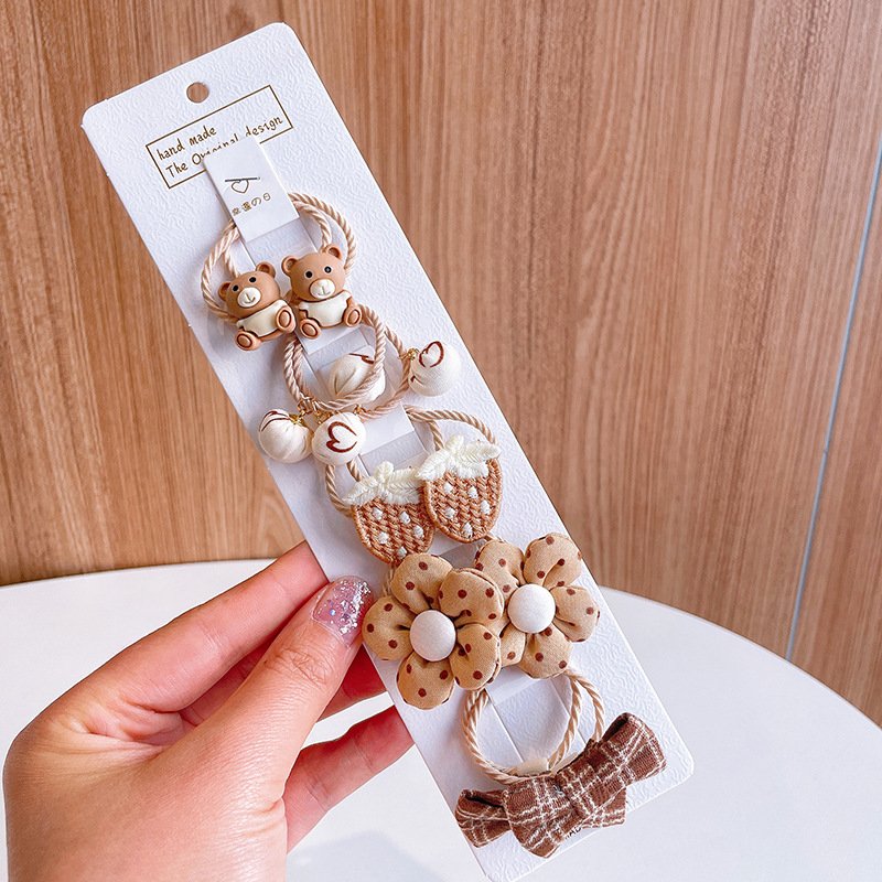 Korean Style Coffee Hair Ties Girls Super Cute Animal Children Hair Rubber Bands Soft Fabric Hair Bow Accessories