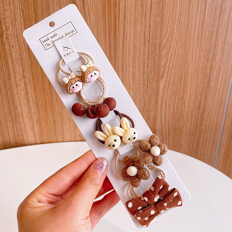 Korean Style Coffee Hair Ties Girls Super Cute Animal Children Hair Rubber Bands Soft Fabric Hair Bow Accessories