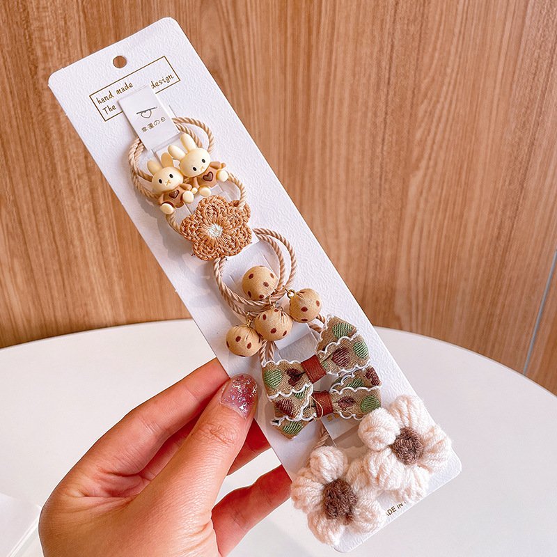 Korean Style Coffee Hair Ties Girls Super Cute Animal Children Hair Rubber Bands Soft Fabric Hair Bow Accessories