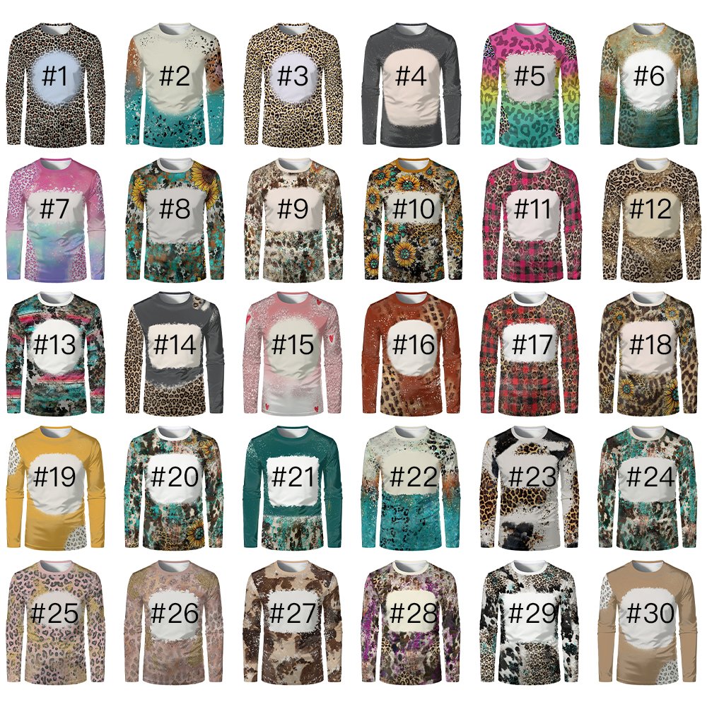 USA Shipping Custom Polyester Sweatshirts Sublimation Blank Leopard Tie Dye Faux Bleached Sweatshirts And Long sleeved Shirts