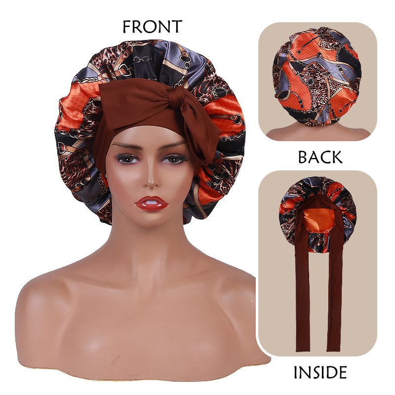 Satin Bonnet Silk Hair Bonnets for Women Curly Hair Wrap for Sleeping Cap Reversible Bonnet with Tie Band Night Cap