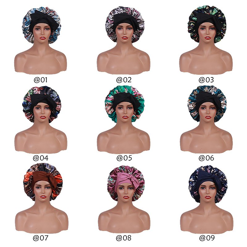Satin Bonnet Silk Hair Bonnets for Women Curly Hair Wrap for Sleeping Cap Reversible Bonnet with Tie Band Night Cap