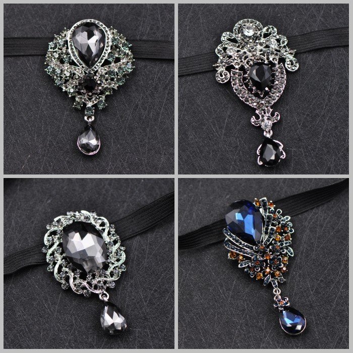 New spandex decorative crystal stone rhinestone floral bow tie for wedding men suits