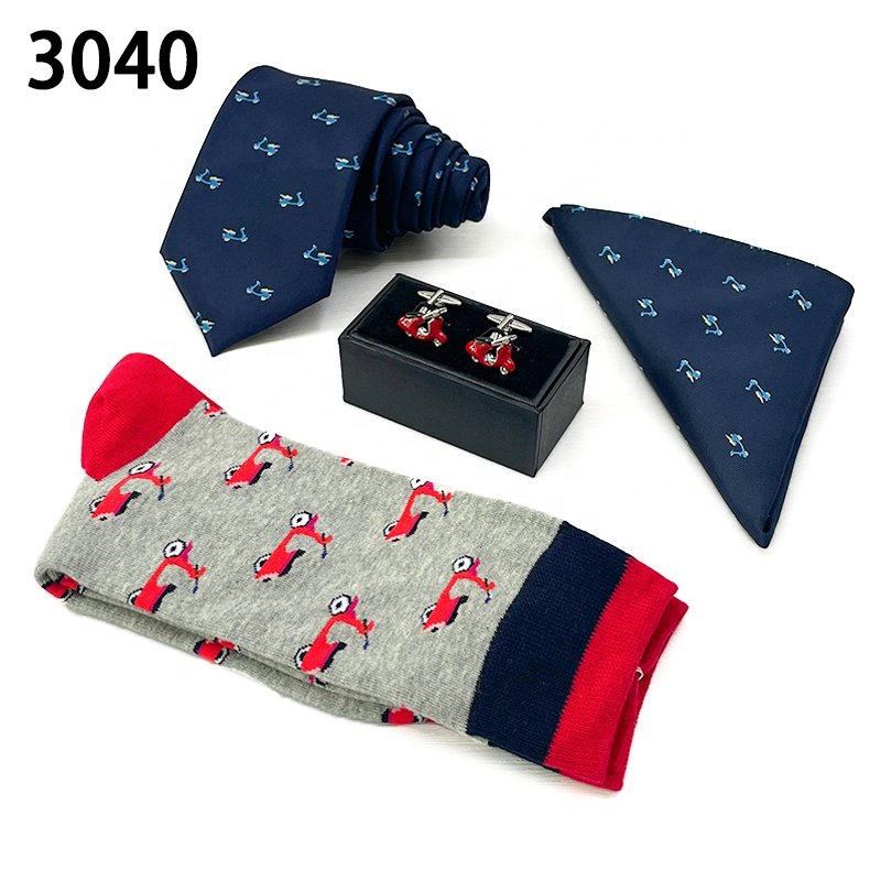 Custom design pocket square gravatas para homens modern cufflink necktie sets corbata funny socks with tie for socks