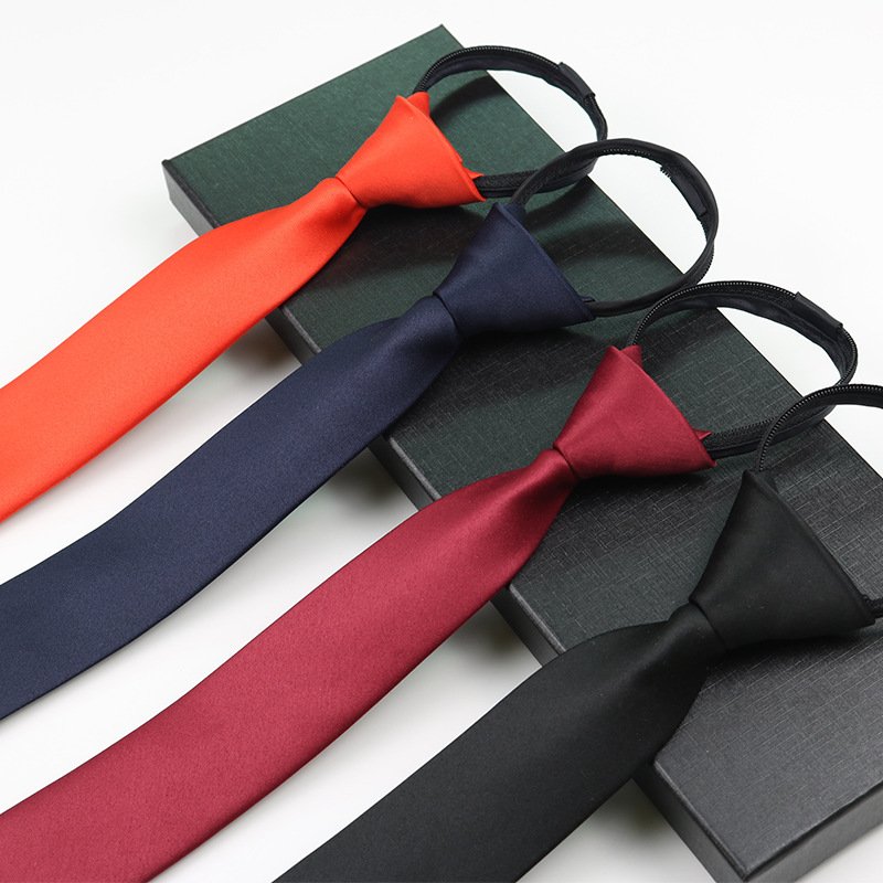 Solid Color Zipper Tie Men's Business Formal Professional Black Red Blue Lazy Ties