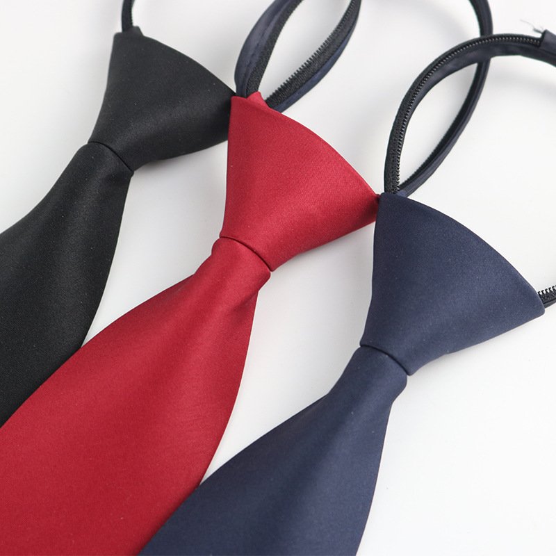 Solid Color Zipper Tie Men's Business Formal Professional Black Red Blue Lazy Ties