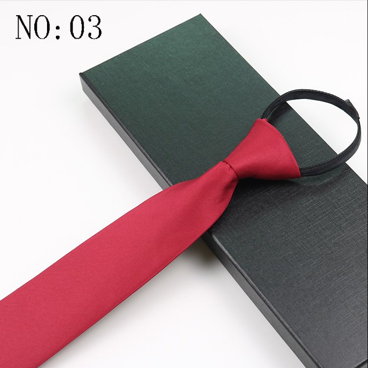 Solid Color Zipper Tie Men's Business Formal Professional Black Red Blue Lazy Ties