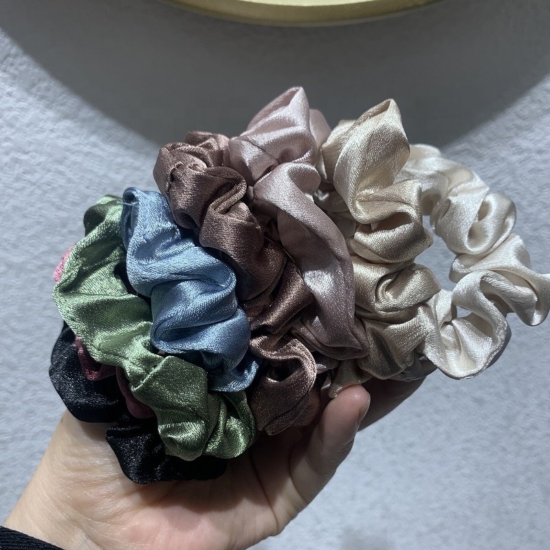 Minimalist Style Small Imitation Silk Satin Elastic Hair Bands Skinny Ropes Ponytail Holder Scrunchies Hair Ties for Women Girls