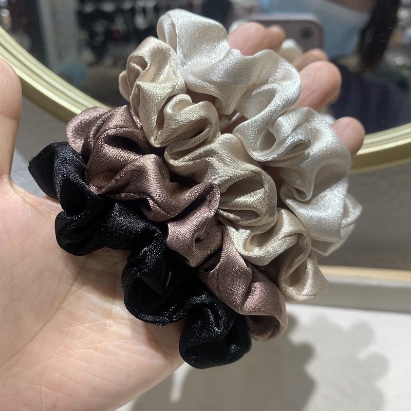 Minimalist Style Small Imitation Silk Satin Elastic Hair Bands Skinny Ropes Ponytail Holder Scrunchies Hair Ties for Women Girls
