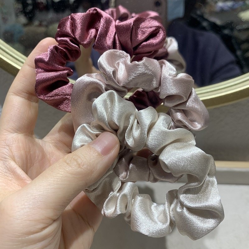 Minimalist Style Small Imitation Silk Satin Elastic Hair Bands Skinny Ropes Ponytail Holder Scrunchies Hair Ties for Women Girls
