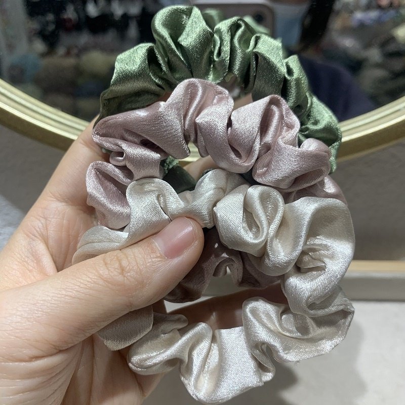 Minimalist Style Small Imitation Silk Satin Elastic Hair Bands Skinny Ropes Ponytail Holder Scrunchies Hair Ties for Women Girls
