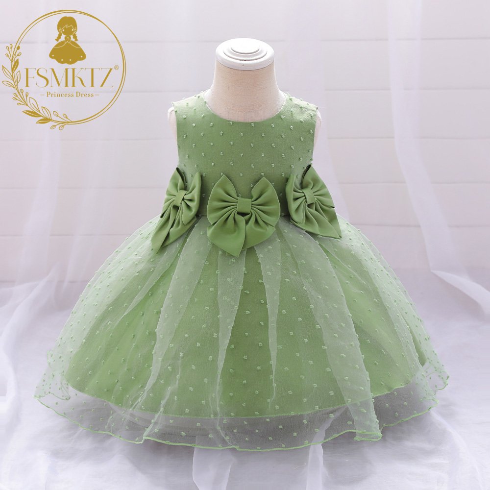 FSMKTZ Baby's Sleeveless Polka Dot Organza Dress with 3 Bow Tie Birthday Girls' Dress Children's Party Gown
