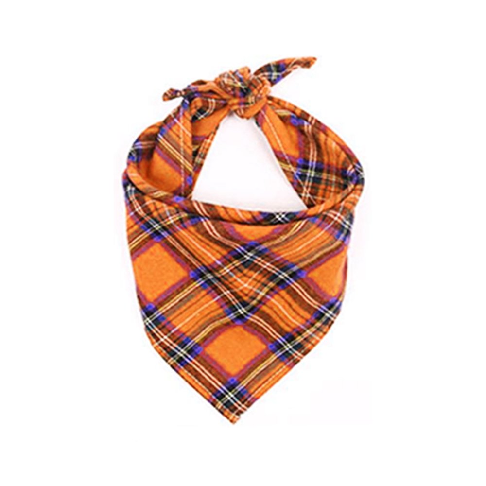 High Quality Plaid Design Personalized Pet Accessories Leather Patch Traditional Tie Custom Name Tag Pet Dog Bandana With Logo