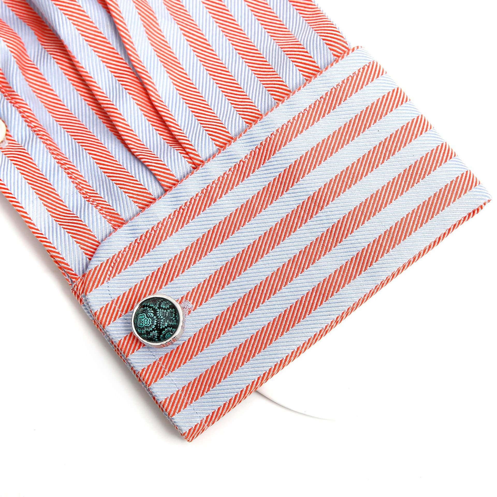 Cufflinks for Men French Casual Green Pattern Round Button Formal Dress Shirt Sleeve Cuff Links Jewelry Wedding Gifts(CL052)