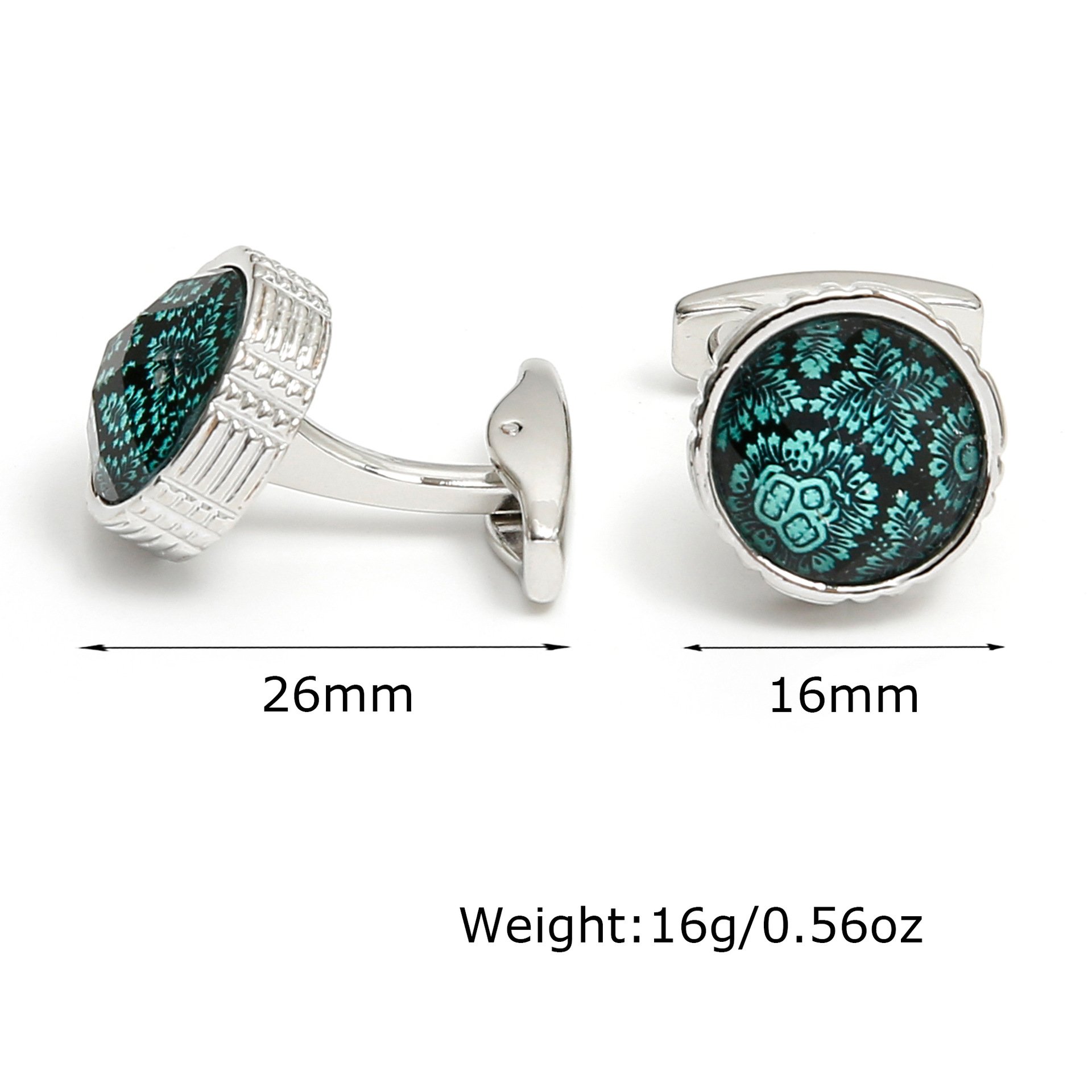 Cufflinks for Men French Casual Green Pattern Round Button Formal Dress Shirt Sleeve Cuff Links Jewelry Wedding Gifts(CL052)