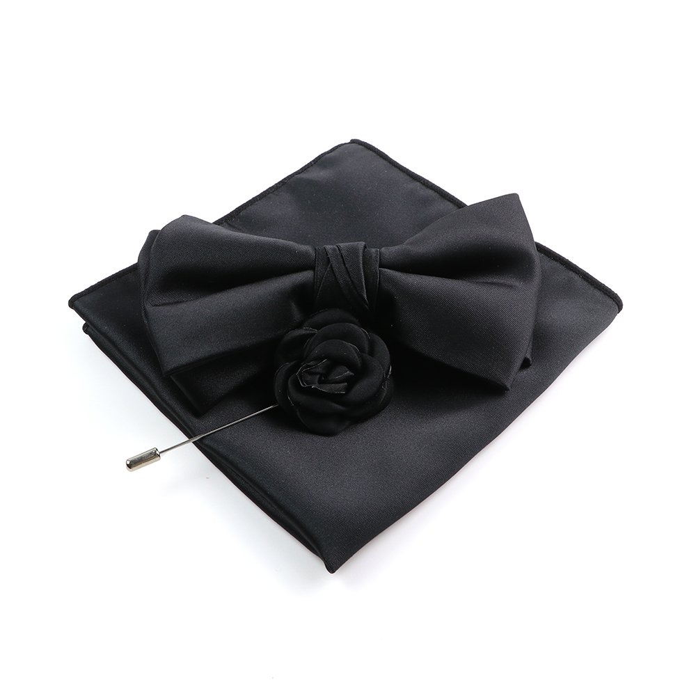 Men's classic polyester irregular solid color double bow tie corsage square scarf three-piece set classic simple gift set