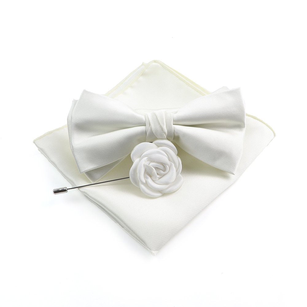 Men's classic polyester irregular solid color double bow tie corsage square scarf three-piece set classic simple gift set