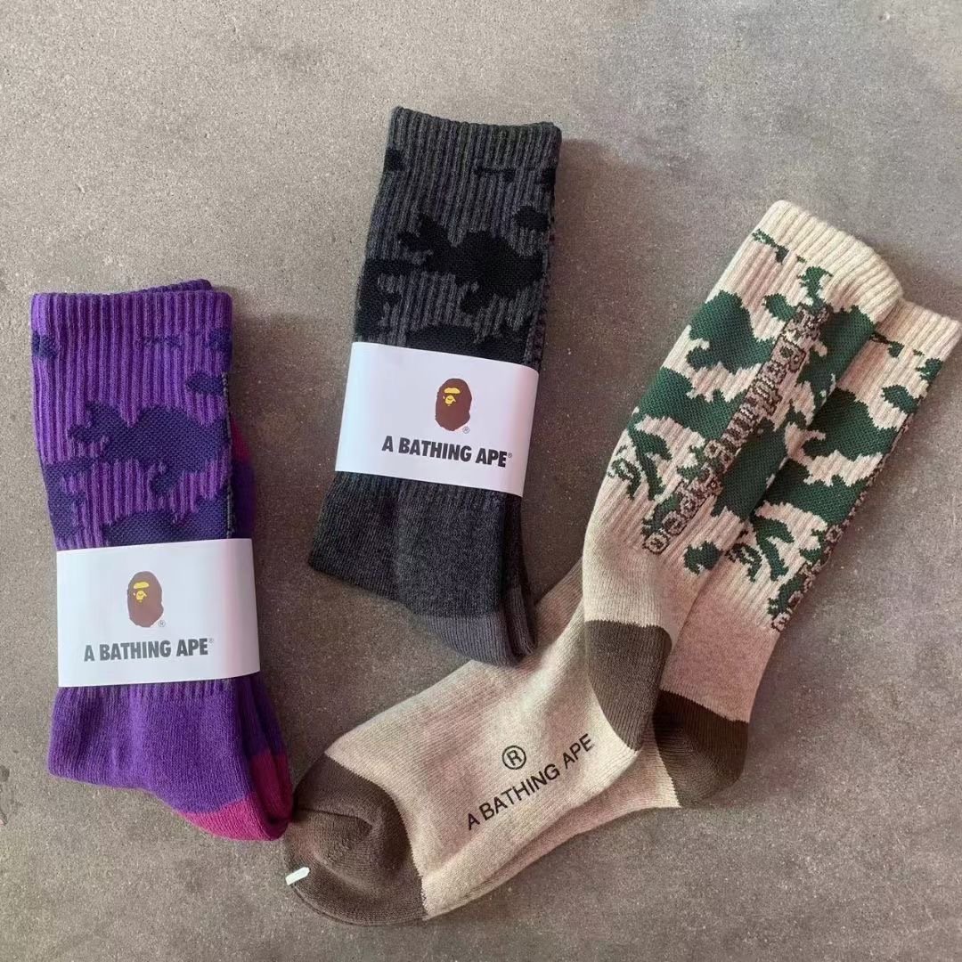 2024 Hot Sale Funny Novelty Fashion Colorful Cool Crazy Skateboard Unisex Tie Dye Crew Bapeee Ape Socks