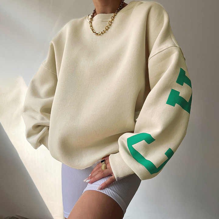 Custom Y2k Letter Screen Print Cotton Pullover Oversized Fleece Sweatshirt Crop Top Women Crew Neck Sweatshirt Hoodies