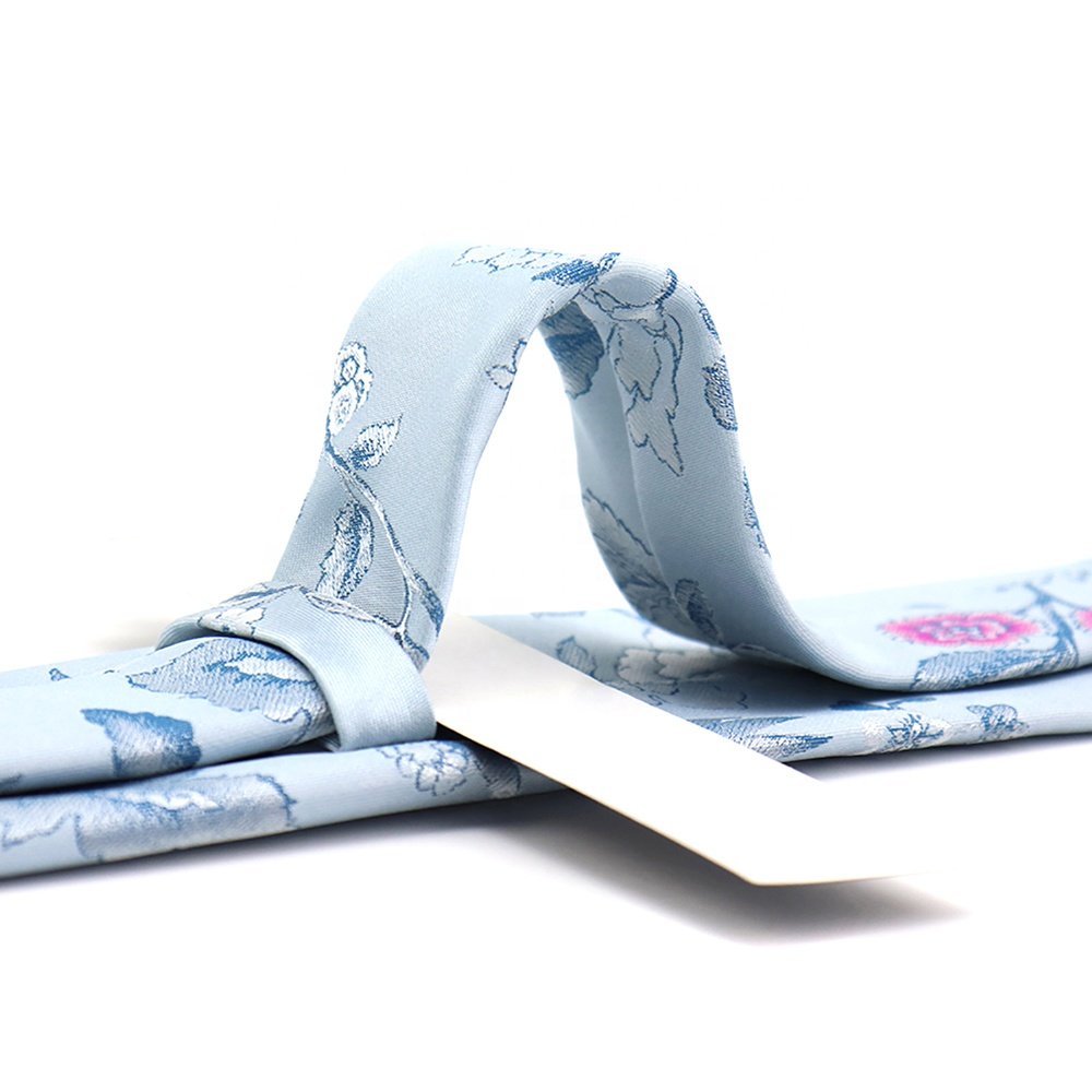 China Manufacturer Wholesale Necktie Slim Skinny Narrow Custom Dusty Blue Pink Men Floral Spring Microfiber Poly Woven Tie