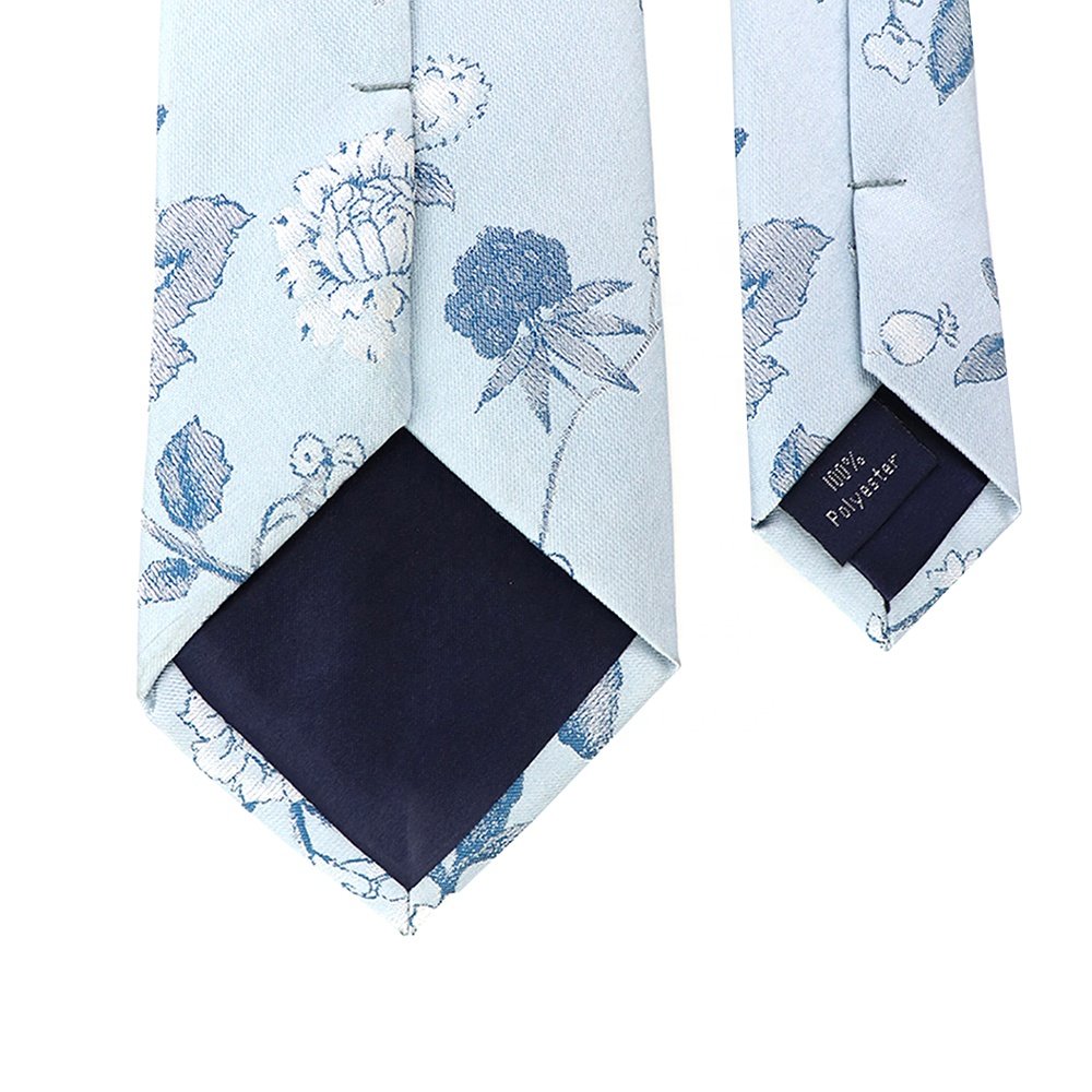 China Manufacturer Wholesale Necktie Slim Skinny Narrow Custom Dusty Blue Pink Men Floral Spring Microfiber Poly Woven Tie