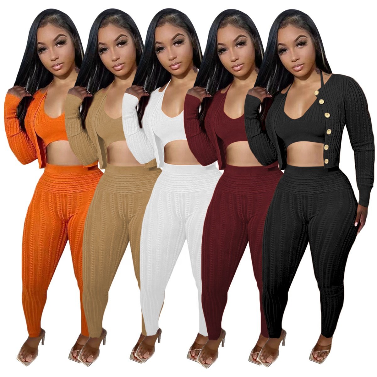 womens luxury clothing 2024 women winter set knitting cardigan and long pants 3 piece set