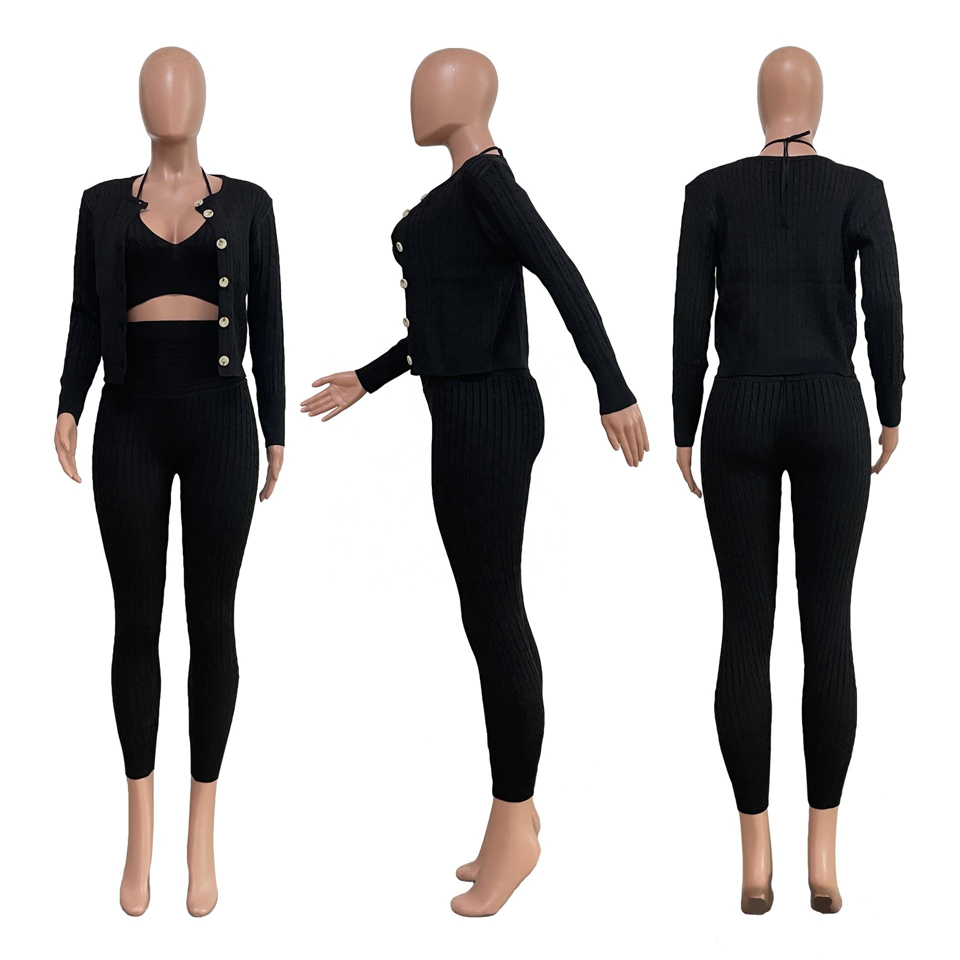womens luxury clothing 2024 women winter set knitting cardigan and long pants 3 piece set