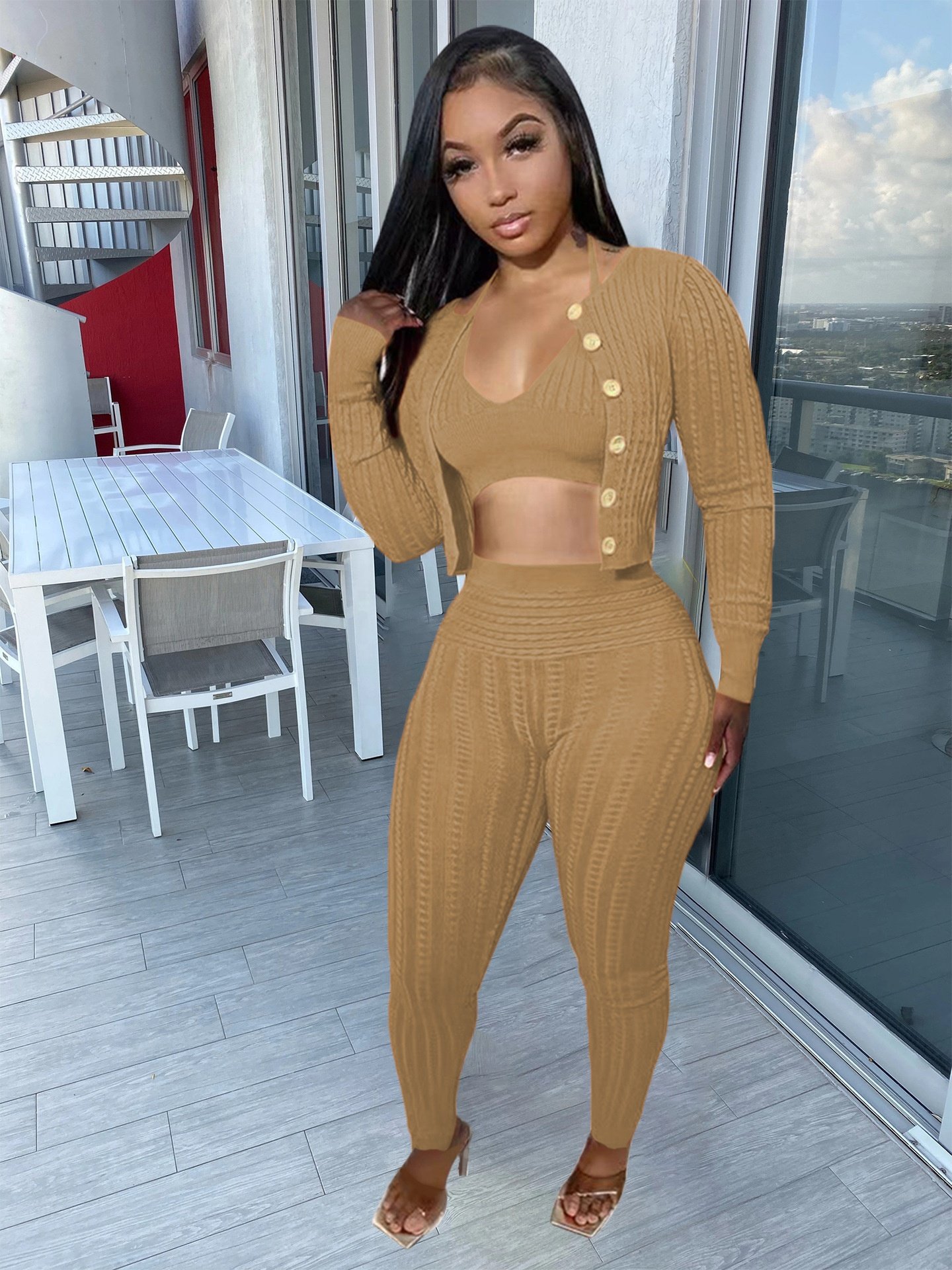 womens luxury clothing 2024 women winter set knitting cardigan and long pants 3 piece set