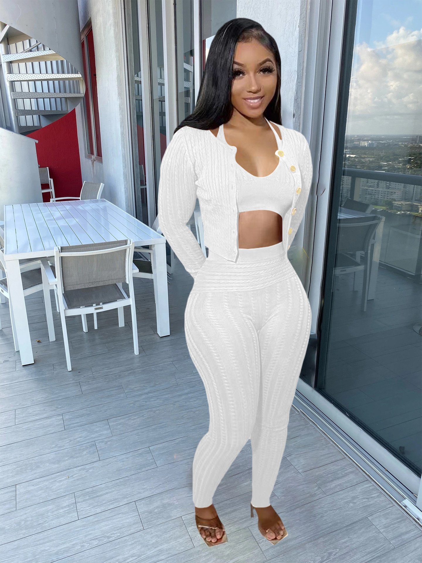 womens luxury clothing 2024 women winter set knitting cardigan and long pants 3 piece set