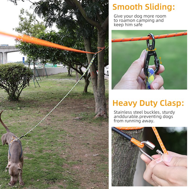 Custom Reflective Long leash dog 50ft 100ft Pet Tie Out Run Leash Lead Outdoor Camping Runner for Yard dog collar leash set