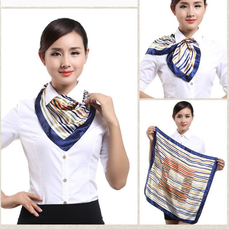 Square Silk Scarf Women Plain Striped Line Shawls and Wraps Fashion Bag Scarfs Hair Tie Bandanas Hijab