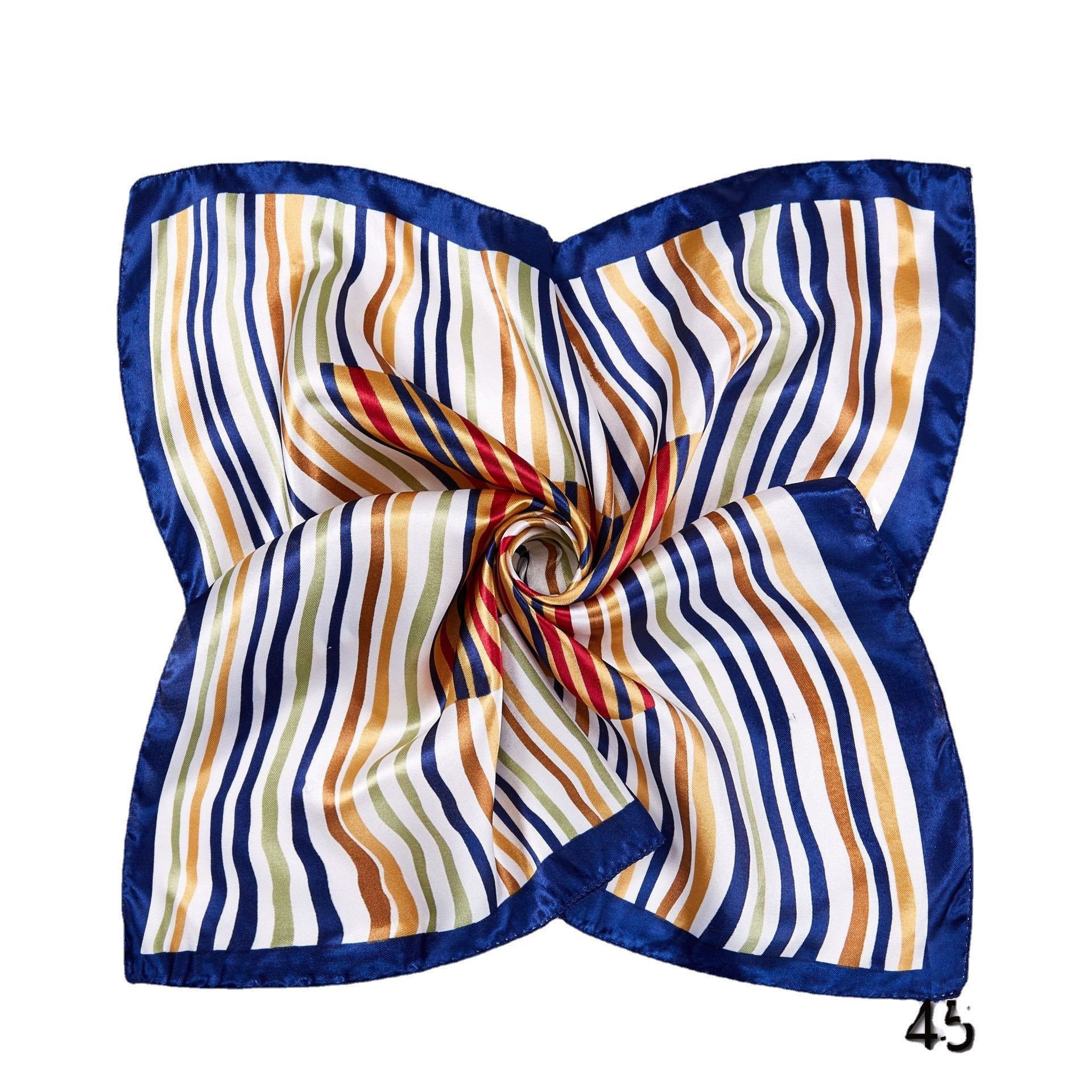 Square Silk Scarf Women Plain Striped Line Shawls and Wraps Fashion Bag Scarfs Hair Tie Bandanas Hijab