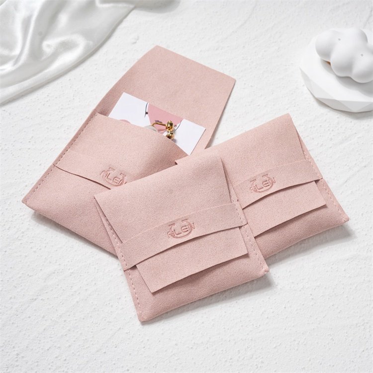 Hot Custom logo Envelope jewelry pouch Handicraft dust drawstring suede velvet bags for gift