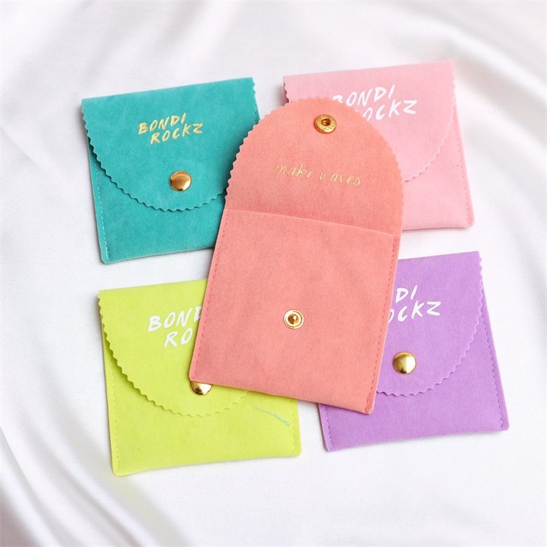 Hot Custom logo Envelope jewelry pouch Handicraft dust drawstring suede velvet bags for gift