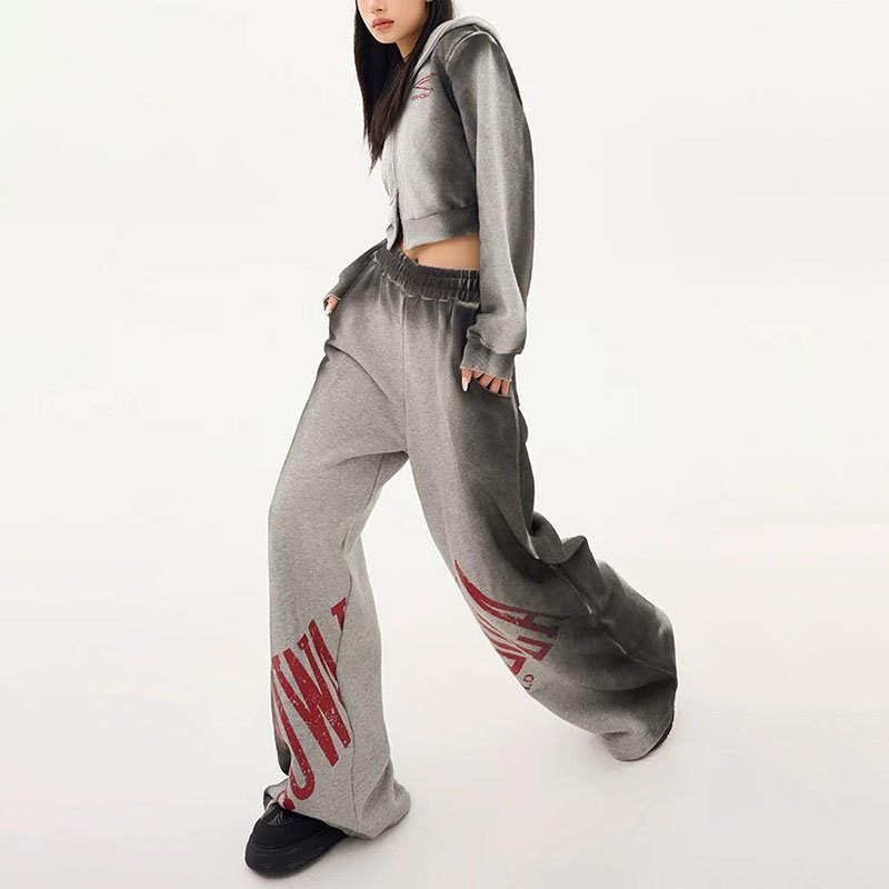 Custom logo wash hoodie set tie-dye 3D printing pickling heavyweight wool two-piece super large women's sportswear manufacturer