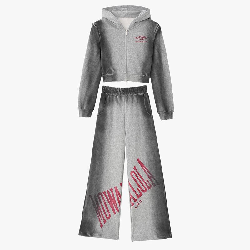 Custom logo wash hoodie set tie-dye 3D printing pickling heavyweight wool two-piece super large women's sportswear manufacturer