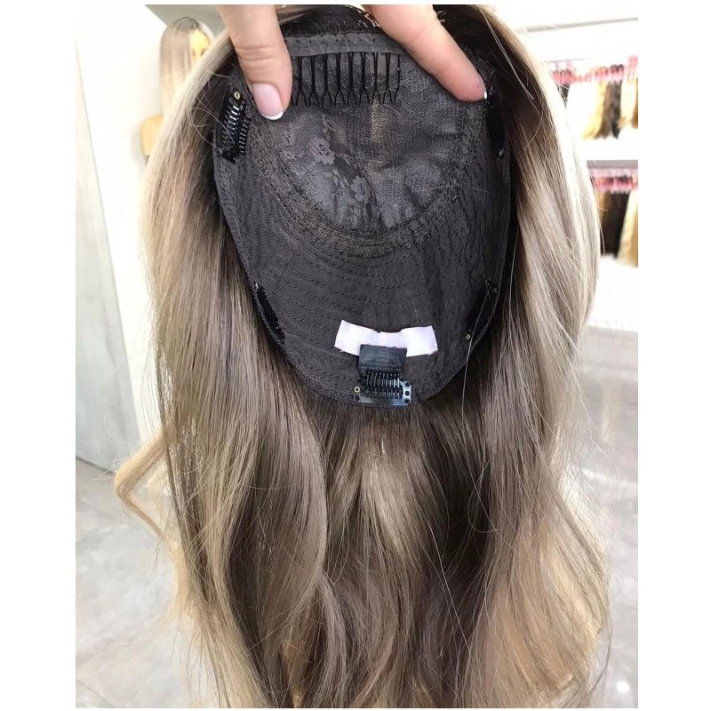 Luxury 100% European Human Hair Bright Copper ash warm blonde Silk Top Clip In Hairpiece Hand Tied 6*8 7*9 Silk Base Topper