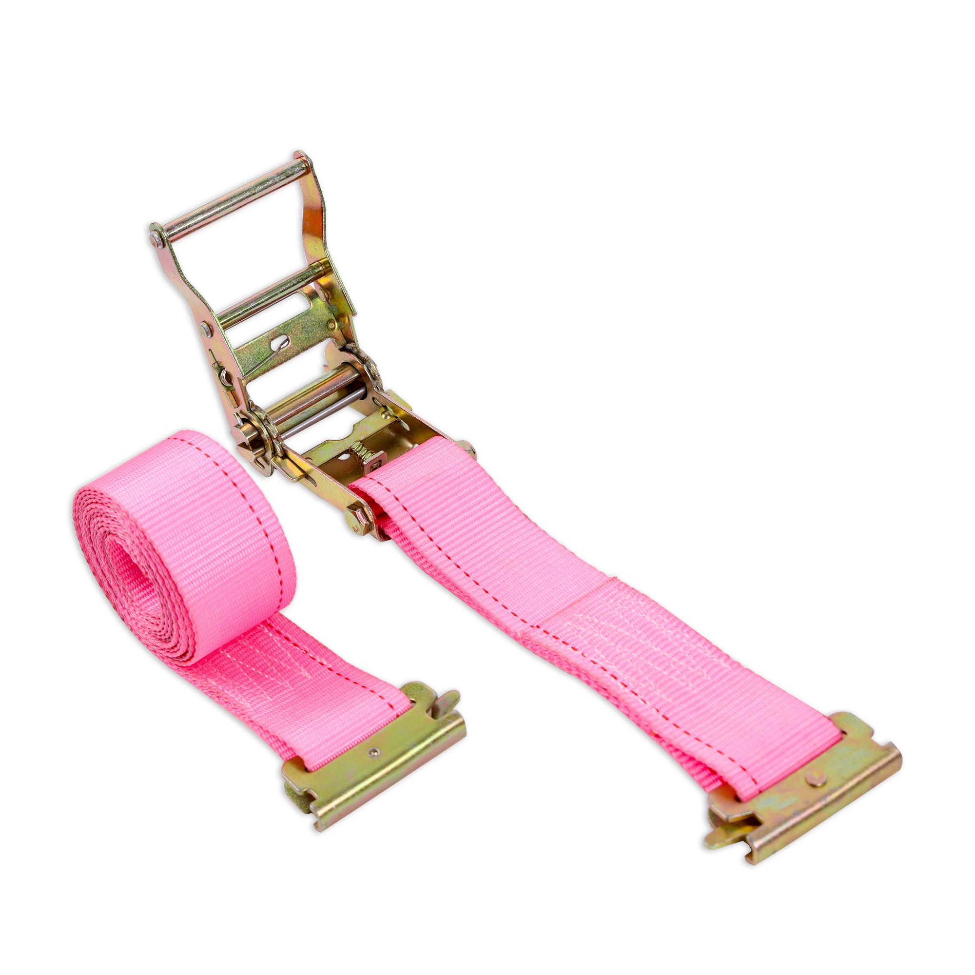 2-Inch polyester ratchet tie down logistics straps with E track in the end can be custom.