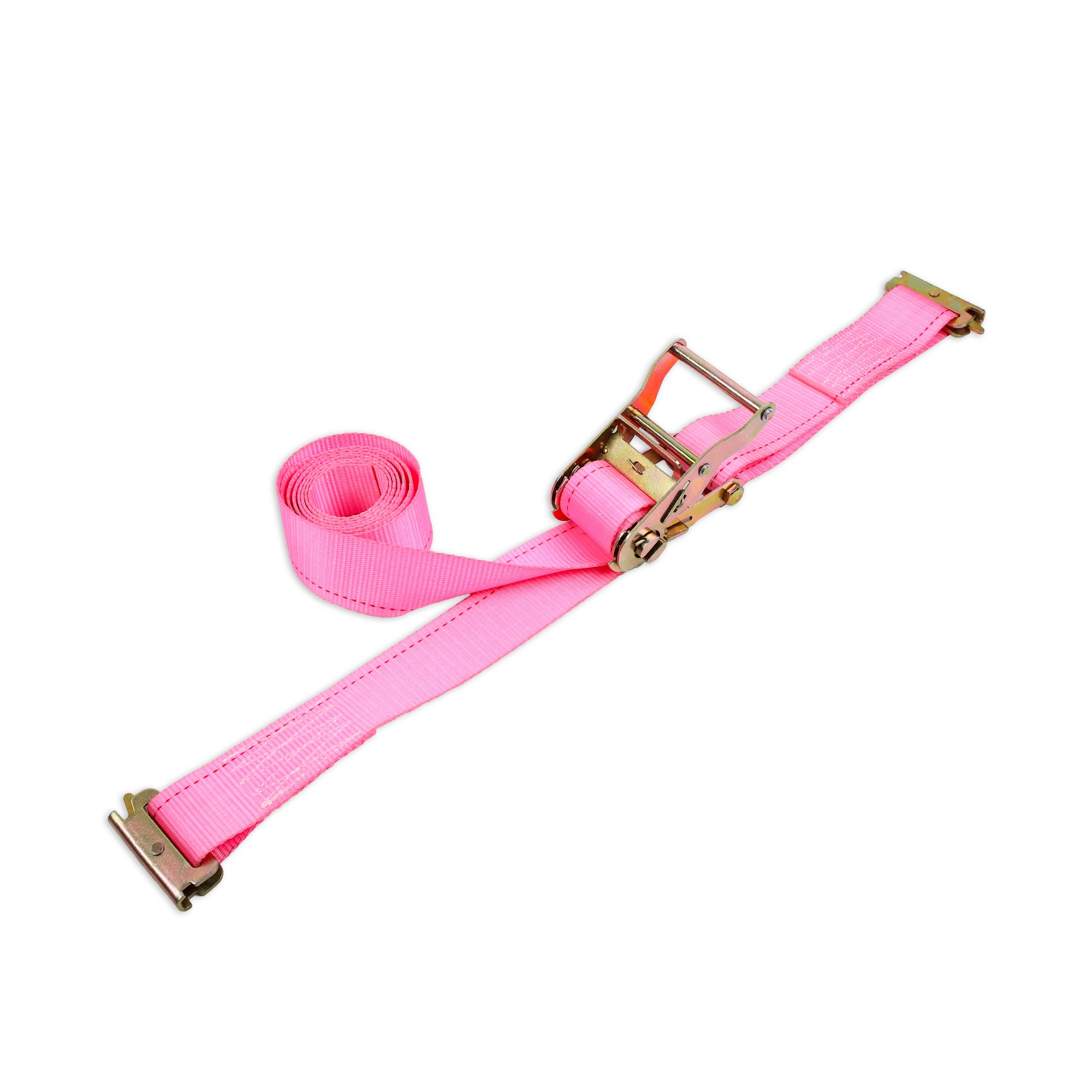 2-Inch polyester ratchet tie down logistics straps with E track in the end can be custom.