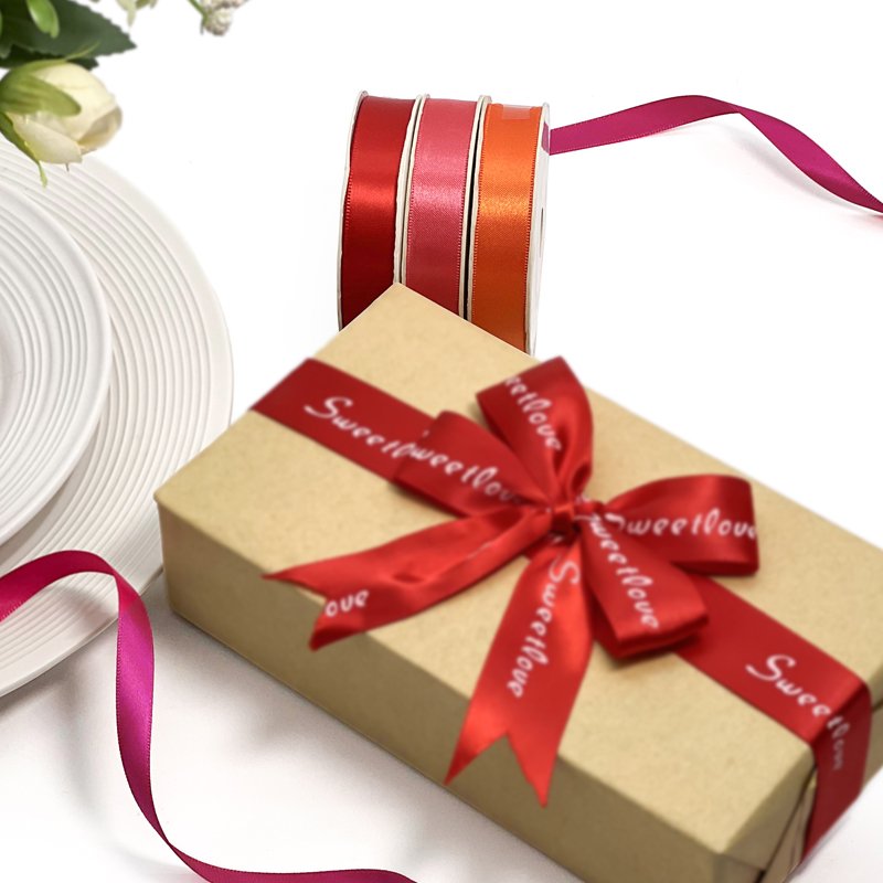 Silk Double Faced Satin Ribbon Polyester Christmas Gift High Quality Custom 4Cm Solid Color Satin Ribbon