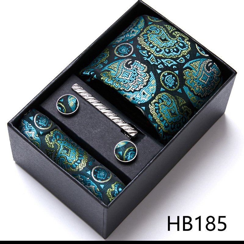 Gift Box Set Men's Necktie Jacquard Silk Ties And Pocket Square Cuff Links Tie Clip Set