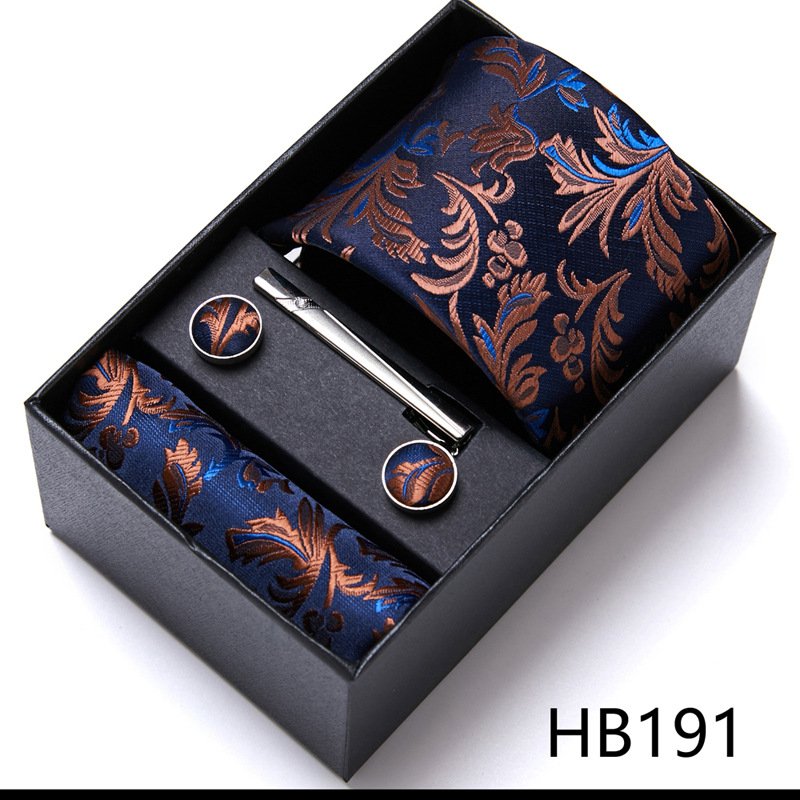 Gift Box Set Men's Necktie Jacquard Silk Ties And Pocket Square Cuff Links Tie Clip Set
