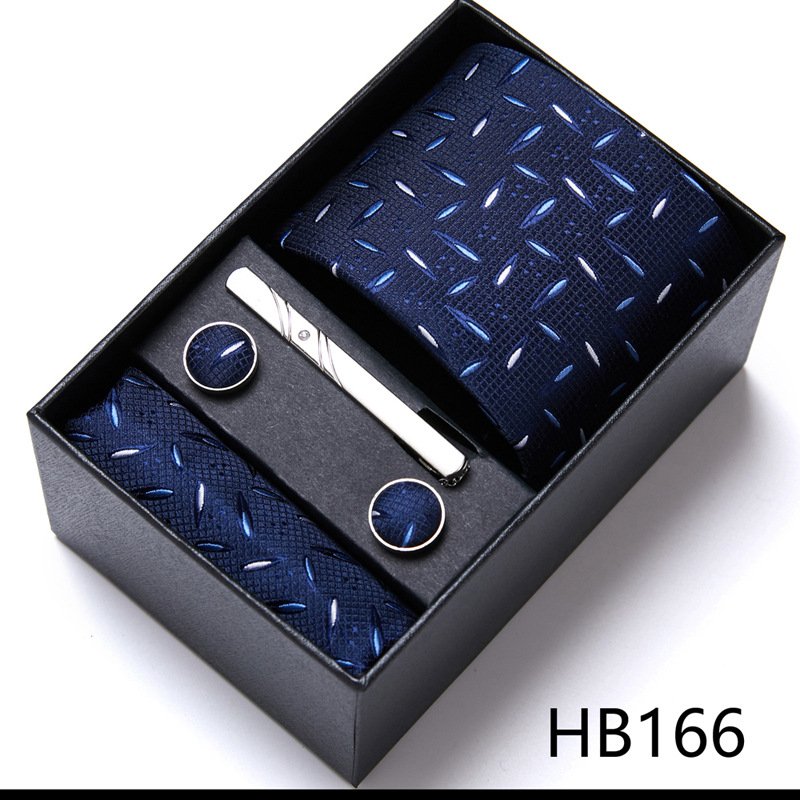 Gift Box Set Men's Necktie Jacquard Silk Ties And Pocket Square Cuff Links Tie Clip Set