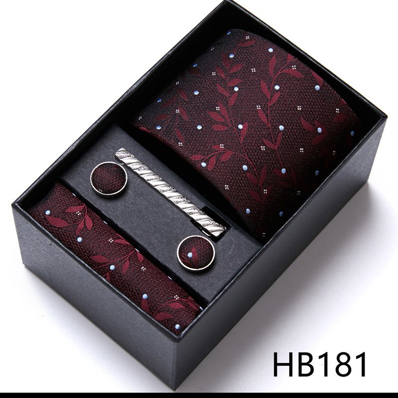 Gift Box Set Men's Necktie Jacquard Silk Ties And Pocket Square Cuff Links Tie Clip Set