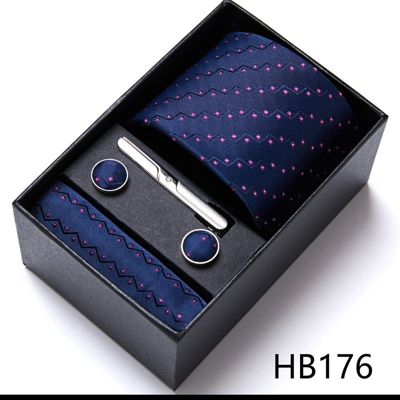 Gift Box Set Men's Necktie Jacquard Silk Ties And Pocket Square Cuff Links Tie Clip Set