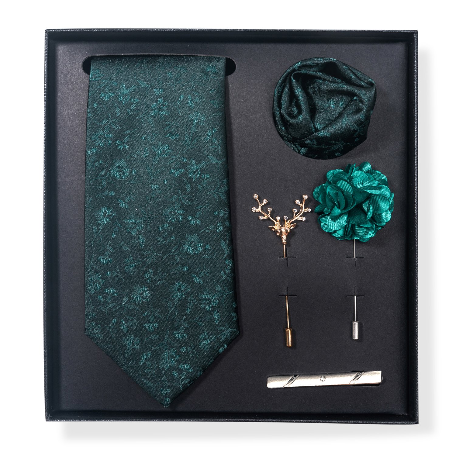Silk Handmade 8 cm Tie Sets Black Blue Men's Neck Tie Handkerchief Tie Clip With Pin In Box Green Dot Birthday Gift