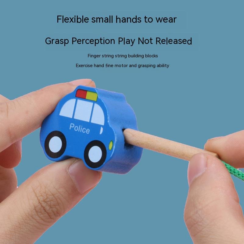 Wooden traffic farm blocks threaded beaded sorting toy 16 tie up puzzles Educational color matching toys for boys and girls