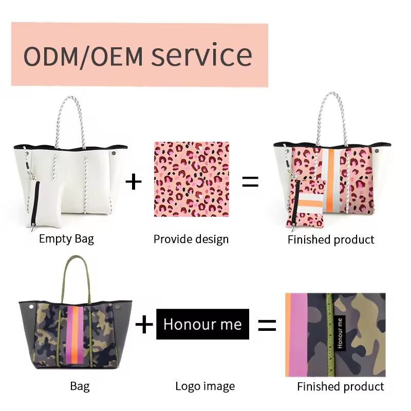 Wholesale Printed Neoprene Bag For Women Fashion Branded Beach Handbag Waterproof Neoprene Beach Tote Bag In Stock to Sell