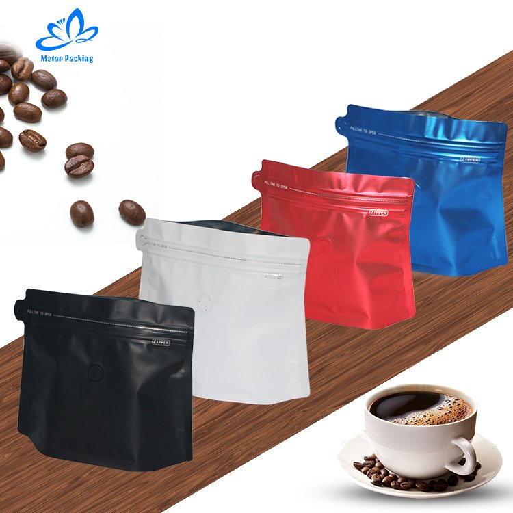 Wholesale coffee packaging bag resealable flat bottom gusset 12oz one way valve custom printed coffee bag