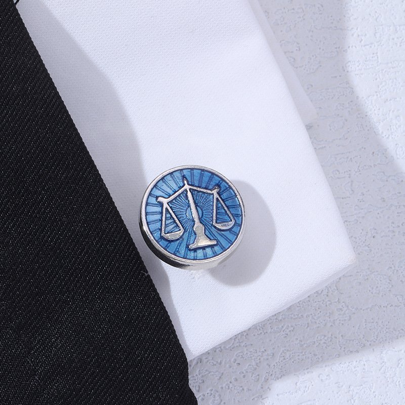 French Round Balance Scale Blue Drip Cufflinks Men's French Shirt Accessories Business Cuff Tacks 2024